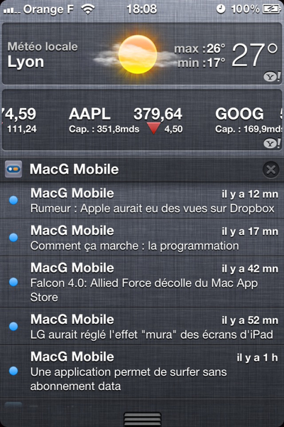 centre de notifications