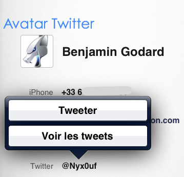 carnet d'adresses iOS 5 twitter