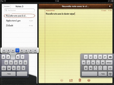 iPad iOS 5 clavier dissocié