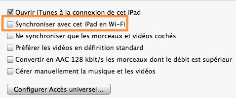 iTunes synchronisation sans-fil