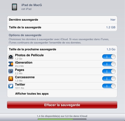 iCloud pref sauvegarde