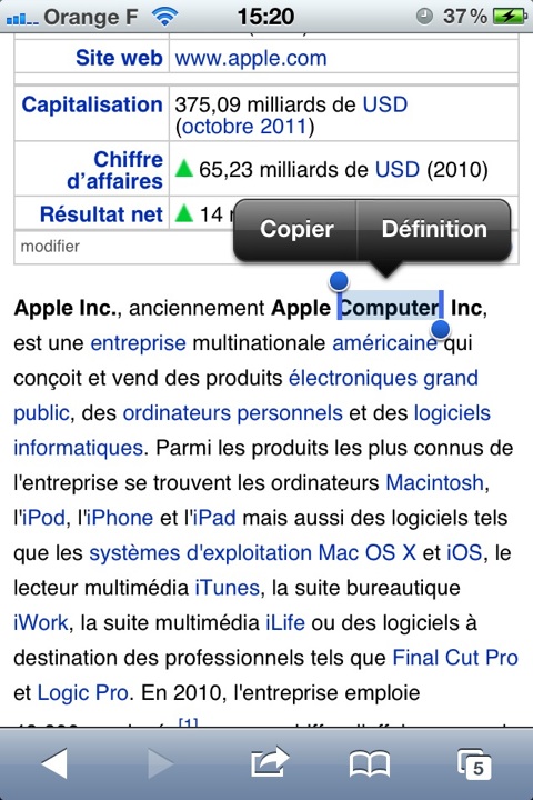 dictionnaire ioS 5